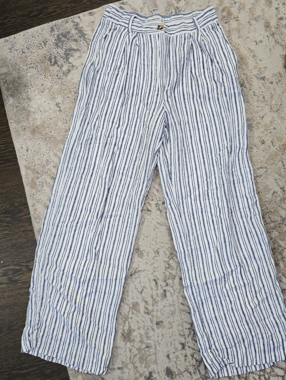 Abercrombie & Fitch Navy and White Vertical Stripe Wide-Leg Pants